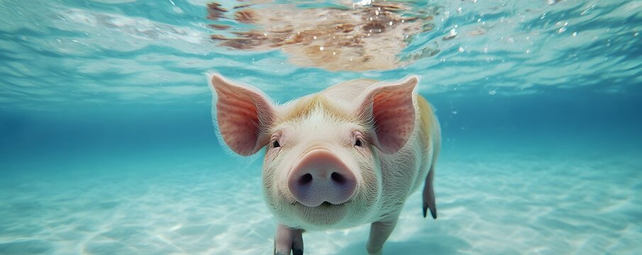 The blue waters of the famous Swimming Pigs Beach in the Exumas