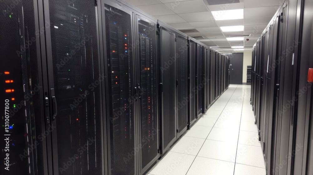 Poster server room infrastructure: a corridor of data storage & processing systems (data center)
