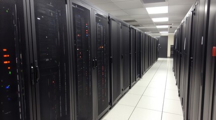 Server Room Infrastructure: A Corridor of Data Storage & Processing Systems (Data Center)