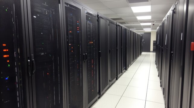 Server Room Infrastructure: A Corridor of Data Storage & Processing Systems (Data Center)