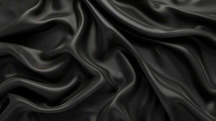 black silk fabric background with realistic folds and shadows for fashion or presentation template