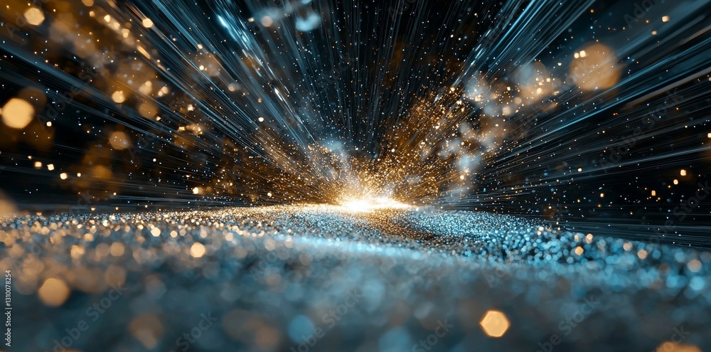 Poster an abstract representation of a blue flight through space using a hyper jump in 3d