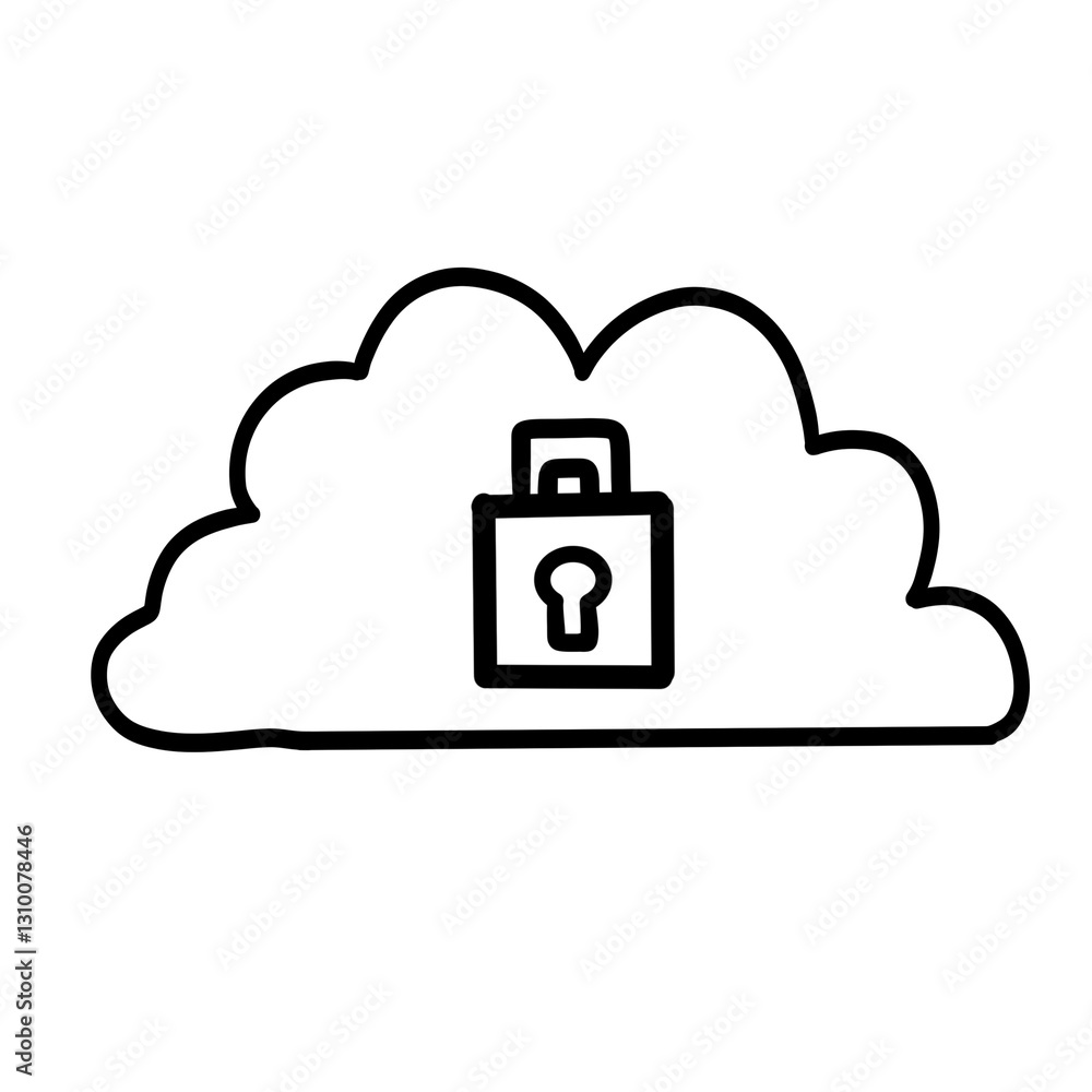 Poster cloud storage with padlock symbolizing security and privacy