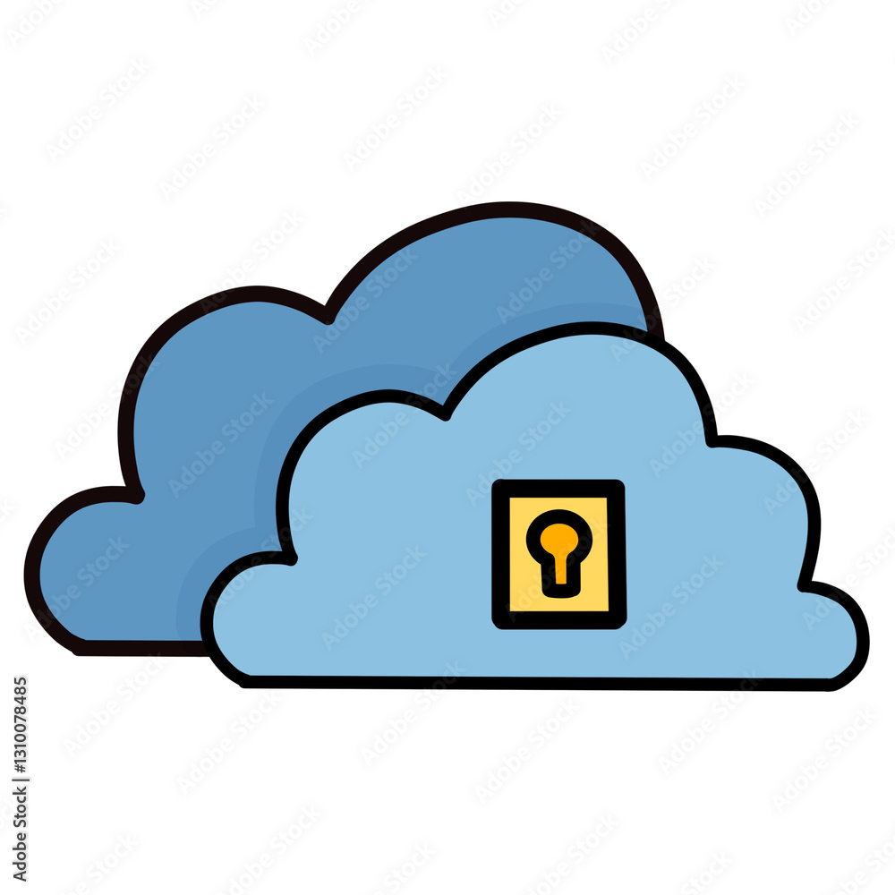 Poster cloud storage icon with lock symbol, representing data security and privacy