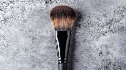 Top View Makeup Brush on Gray Background