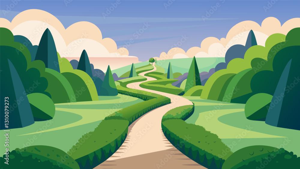 Aufkleber a winding path lined with towering hedges guides you through the garden inviting you to take your ti