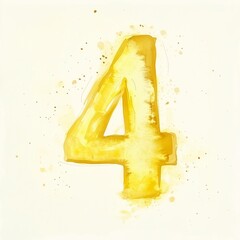 Obraz premium watercolor light yellow number 4 illustration, perfect for birthday celebrations and first anniversary designs