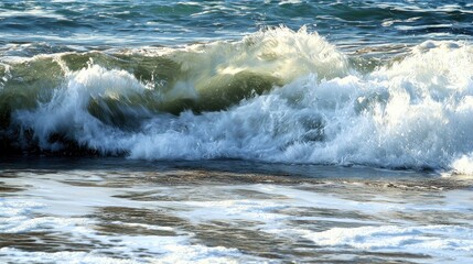 Fototapeta premium Coastal wave crashing on sandy shore