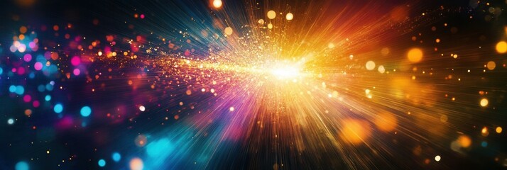 Fototapeta premium Vibrant beams of light break through darkness creating an inspiring abstract atmosphere of color and energy Generative AI
