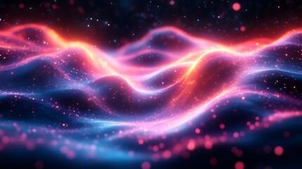 Obraz premium Wavy Lights Abstract, Neon, Dark Background