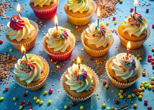 Drone Shot: 706 Birthday Cupcakes, Aerial View, Lit Candles, Festive Celebration, High-Resolution Image