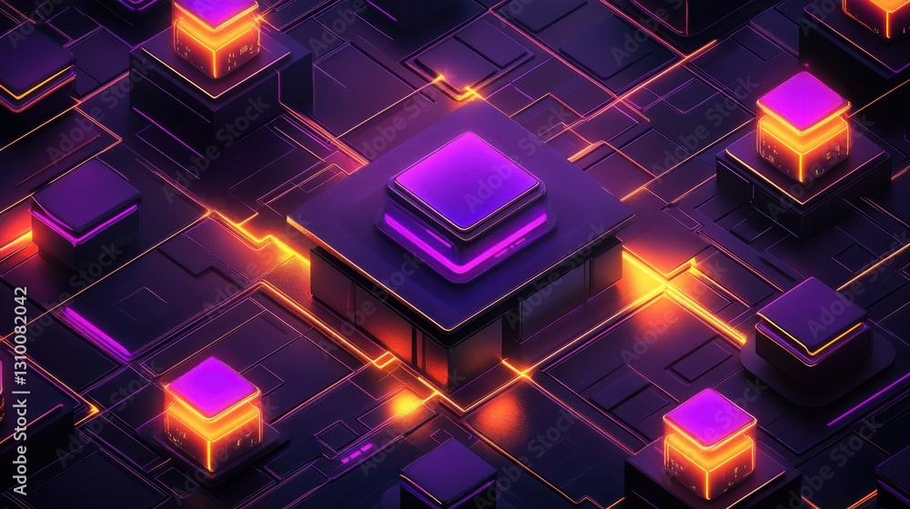 Poster futuristic circuit board: glowing networks and abstract technology interface