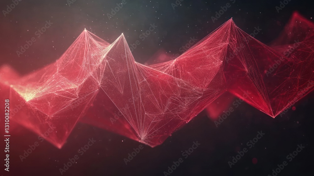 Aufkleber abstract red geometric wave with glowing lines and particles.