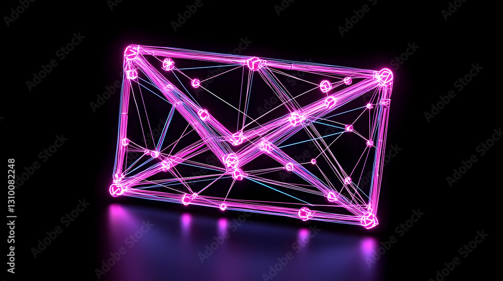 Aufkleber neon email icon in abstract network design on black background