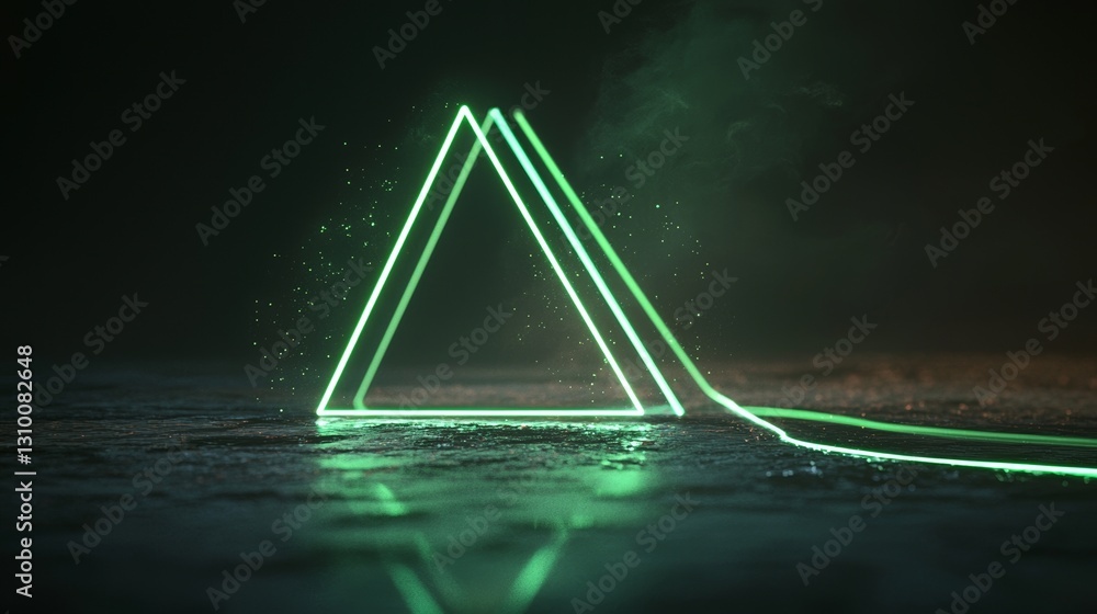 Poster the image is a 3d render with an abstract background that is green and neon, incorporating a triangu