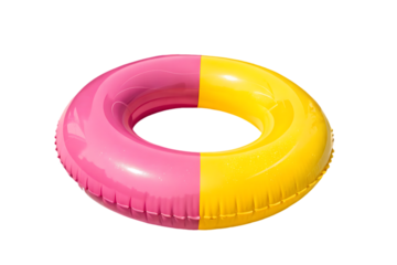 : "Glossy Pink and Yellow Inflatable Swim Ring - Perfect for Pool and Beach Fun"