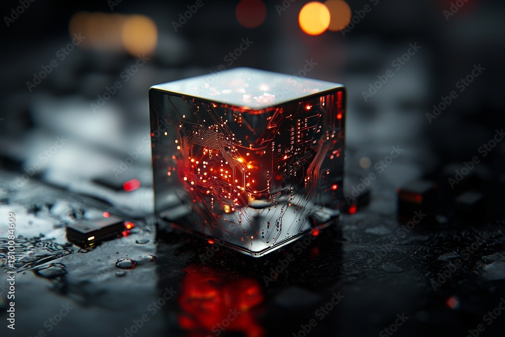 Poster an abstract quantum computing circuit featuring a futuristic design, made with generative ai and pho