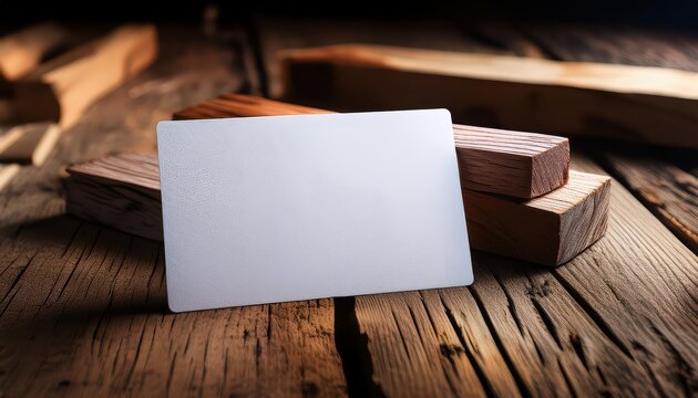 Old Wood Business Card Mockup Showcasing Carpentry Craft on Rustic Background, Emphasizing Artisanal Elegance and Natural Textures