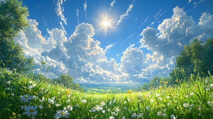 Obraz premium A vibrant sunny day over a beautiful flower filled meadow