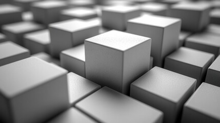 Gray cubes rising, city skyline background, data visualization