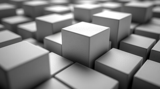 Gray cubes rising, city skyline background, data visualization