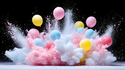 Fototapeta premium Colorful Balloons Burst with Powder Explosions in Airy Background