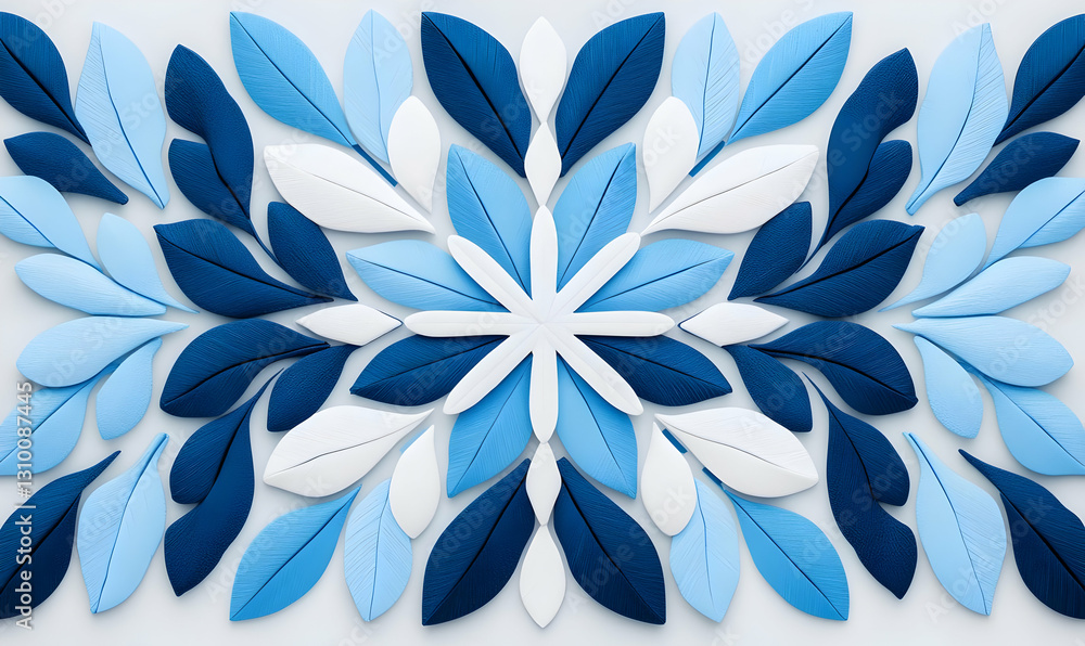 Poster blue and white leaf pattern creation in artistic design style