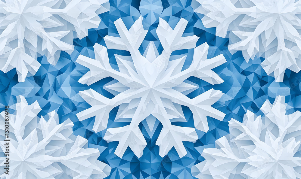 Poster intricate snowflake patterns on a blue background for winter themes