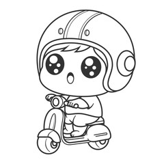 Little boy riding a scooter, for coloring