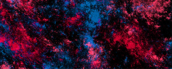 Star field background Aquamarine and dark red, navy blue and nebula universe. Cosmic neon light blue watercolor background aquarelle deep black Paper textured. Fantastic outer view space © Fannaan