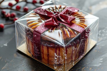 Elegant Plum Cake Gift with Bow for Christmas and New Year's Celebrations