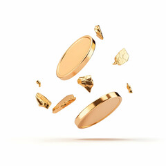 Fototapeta premium Floating Gold Coins and Chunks in a Bright Studio Background