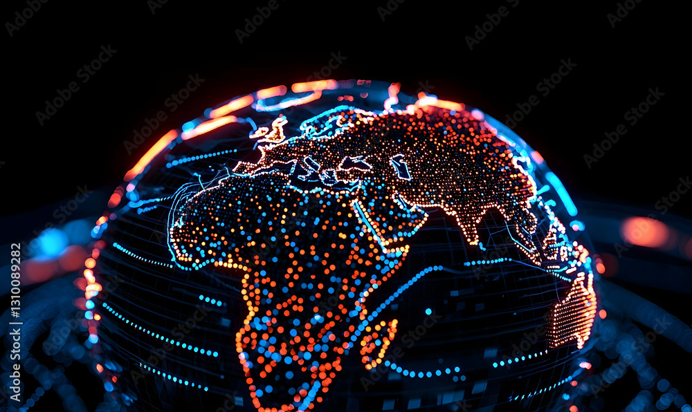 Poster digital globe representation with network connections and data points
