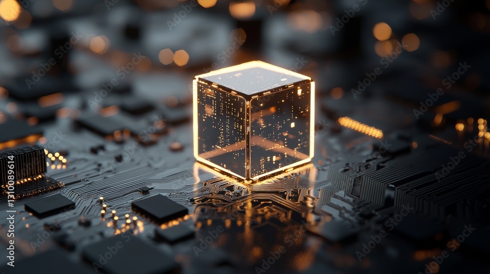 Poster a quantum computing system's abstract technology background features a processor and electronic circ