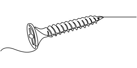Screw, nail, bolt one line art. Continuous line drawing of repair, professional, hand, people, concept, support, maintenance, Bolt continuous one line drawing vector illustration, Screw, nail, bolt.