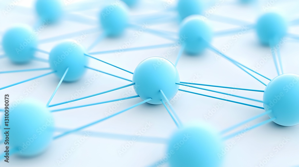 Poster abstract blue connection network visualization with nodes and lines