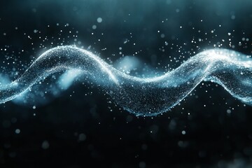 The concept of quantum computing potential. A bright blue, circular object hovers in dark water, encircled by bubbles, highlighting fluidity and movement