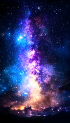 Vibrant Milky Way galaxy over dark landscape at night.