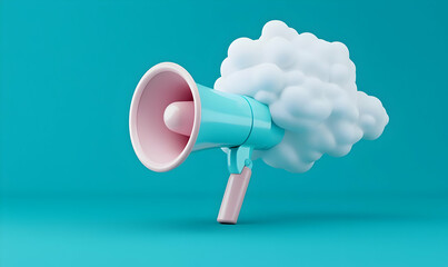 Colorful megaphone with cloud element on bright blue background