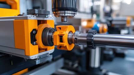 Fototapeta premium Precision Engineering: Close-Up of Industrial Milling Machine Component in Action.