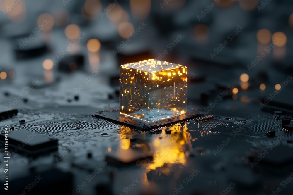 Poster the concept of quantum computing, database, and cloud computing is represented by a data storage cub