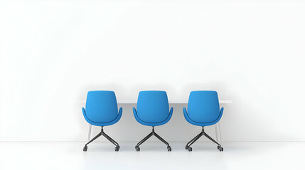 Modern Blue Chairs with Desk Against Minimalist White Wall