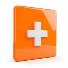 Obraz premium Bright Orange Square Icon with White Cross Symbol for Plus Sign Design