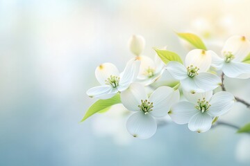 Obraz premium Delicate white flowers bloom gracefully on a branch in soft morning light