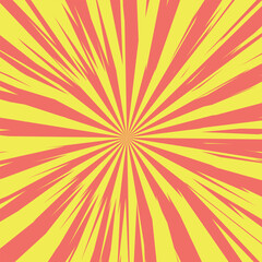 Pop art radial colorful comics book magazine cover. Striped digital background. Cartoon funny retro pattern strip mock up. Vector halftone illustration. Sunburst, starburst shape.