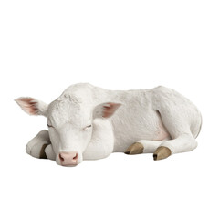 Obraz premium Sweet white calf sleeping peacefully adorable farm animal rest