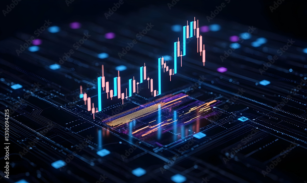 Poster digital chart trend analysis on futuristic data background