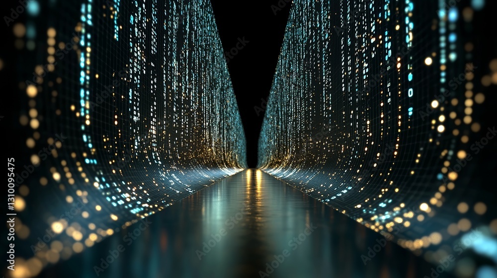 Poster big data visualization technology is exemplified through the use of futuristic low poly shapes, line