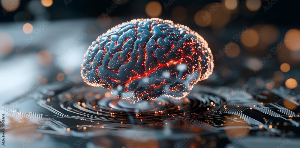 Poster a quantum computing system featuring a neural circuit and electronic cyber brain represents the fusi