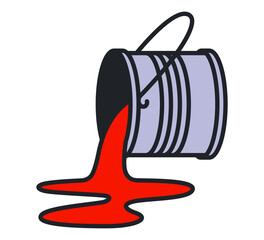 tin can with red paint. pour the paint from the can. flat vector illustration.